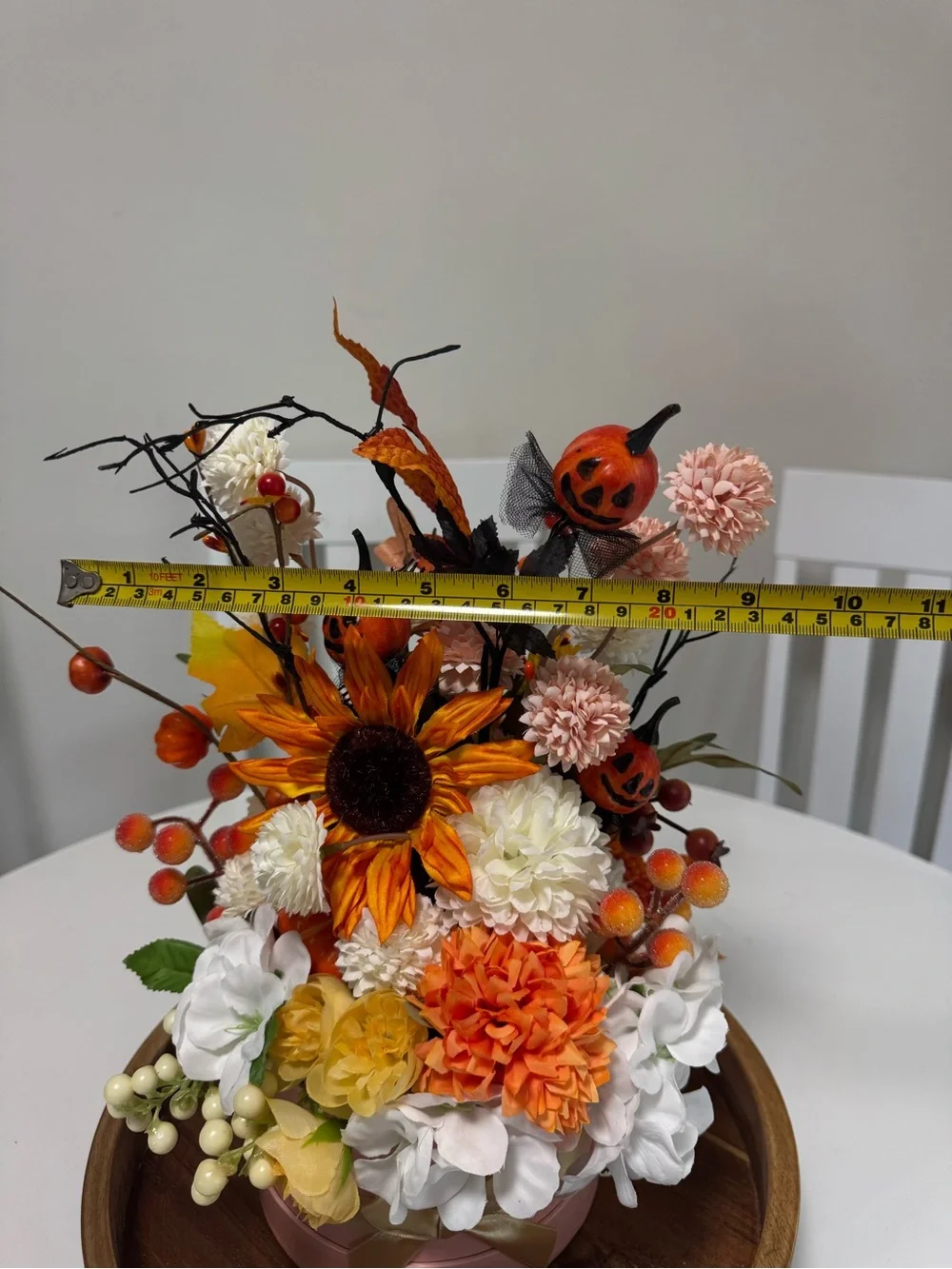 Autumn Pumpkin & Sunflower Arrangement - Orange, White, Cream